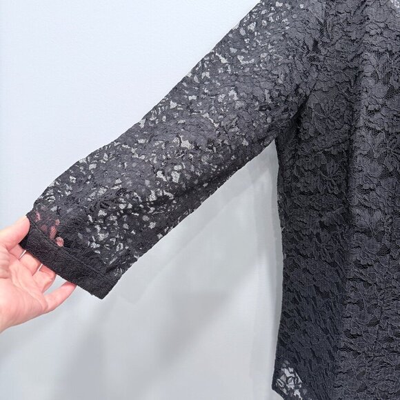 Isaac Mizrahi Black Lace Cardigan Button Up Top Career Event Whimsigoth Womens M - Picture 3 of 13